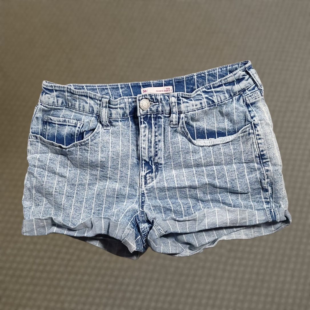 Denime SO Womens 13 Jean Shorts Blue Denim Striped Favorite Shortie Stretch Acid Wash Size 34" / US 12 / IT 48 - 1 Thumbnail
