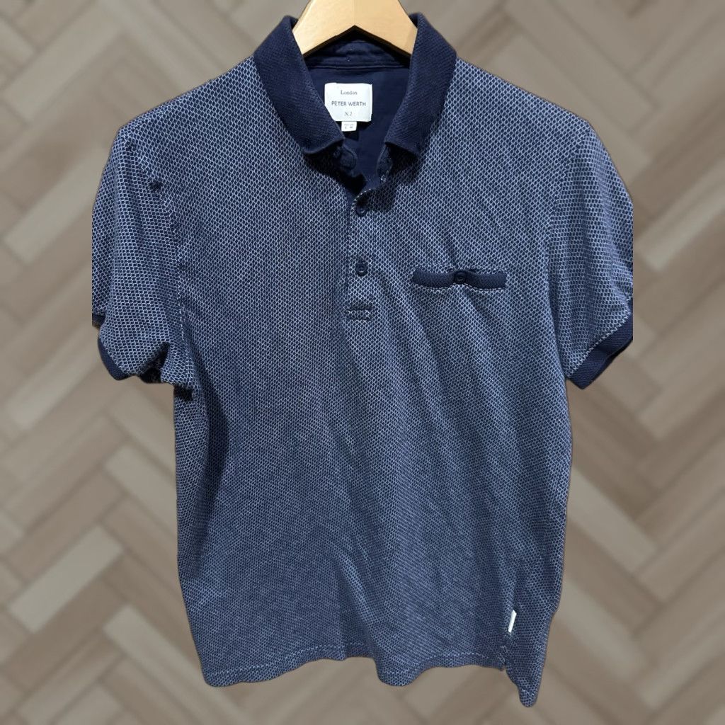 Vintage Peter Werth Polo Navy Textured Polka Dots Cotton Size Medium Polo Men London 32 Degrees Cool Golf Short Sleeve Vintage No Size US M / EU 48-50 / 2 - 1 Thumbnail