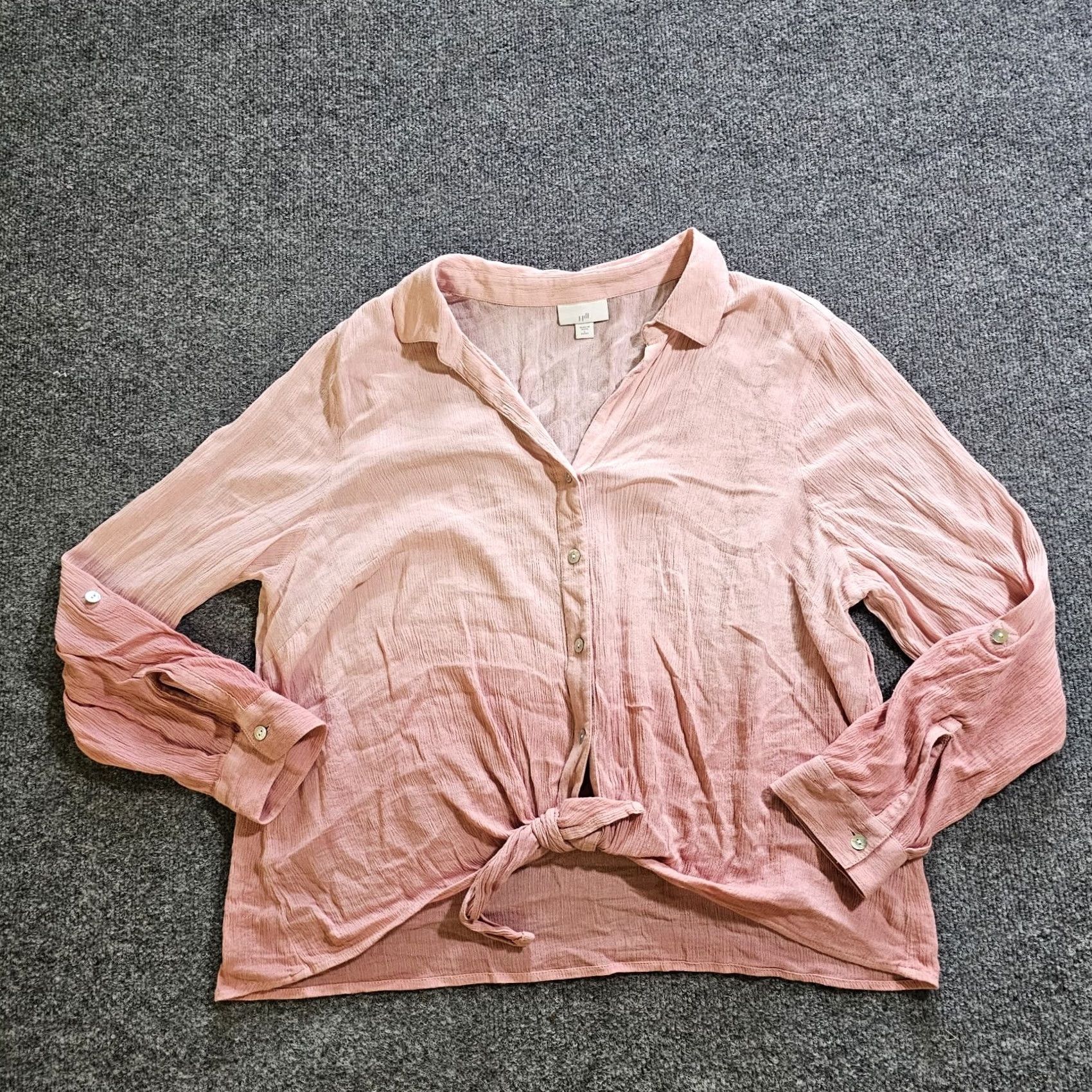 J. Jill J Jill Top Blouse Womens Petites Large Pink Ombre Button Tie Waist Long Sleeve Casual Shirt Size L / US 10 / IT 46 - 2 Thumbnail