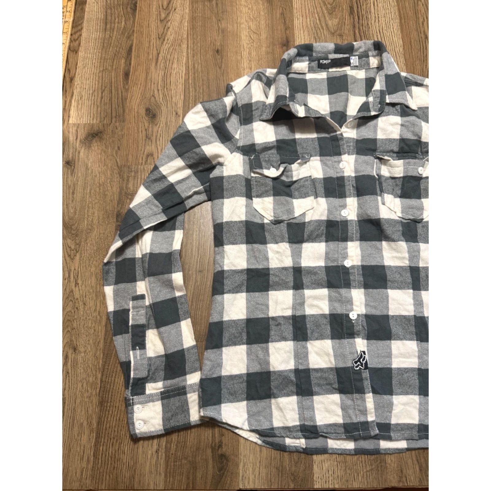 Vintage FOX Shirt Women's Medium Green Plaid Long Sleeve Button-Up Size M / US 6-8 / IT 42-44 - 3 Thumbnail
