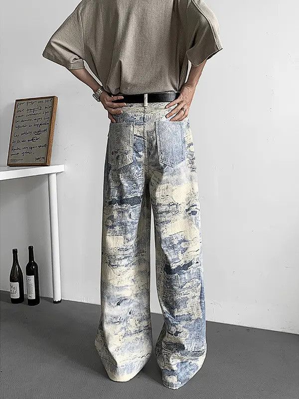 Japanese Brand Loose straight leg oil painting wide leg jeans Size US 32 / EU 48 - 4 Thumbnail