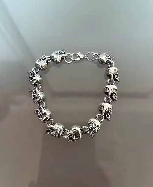 Handmade × Jewelry Skull Head Bracelet Chain Gothic Chrome Pagan Punk Grunge Size ONE SIZE - 4 Thumbnail
