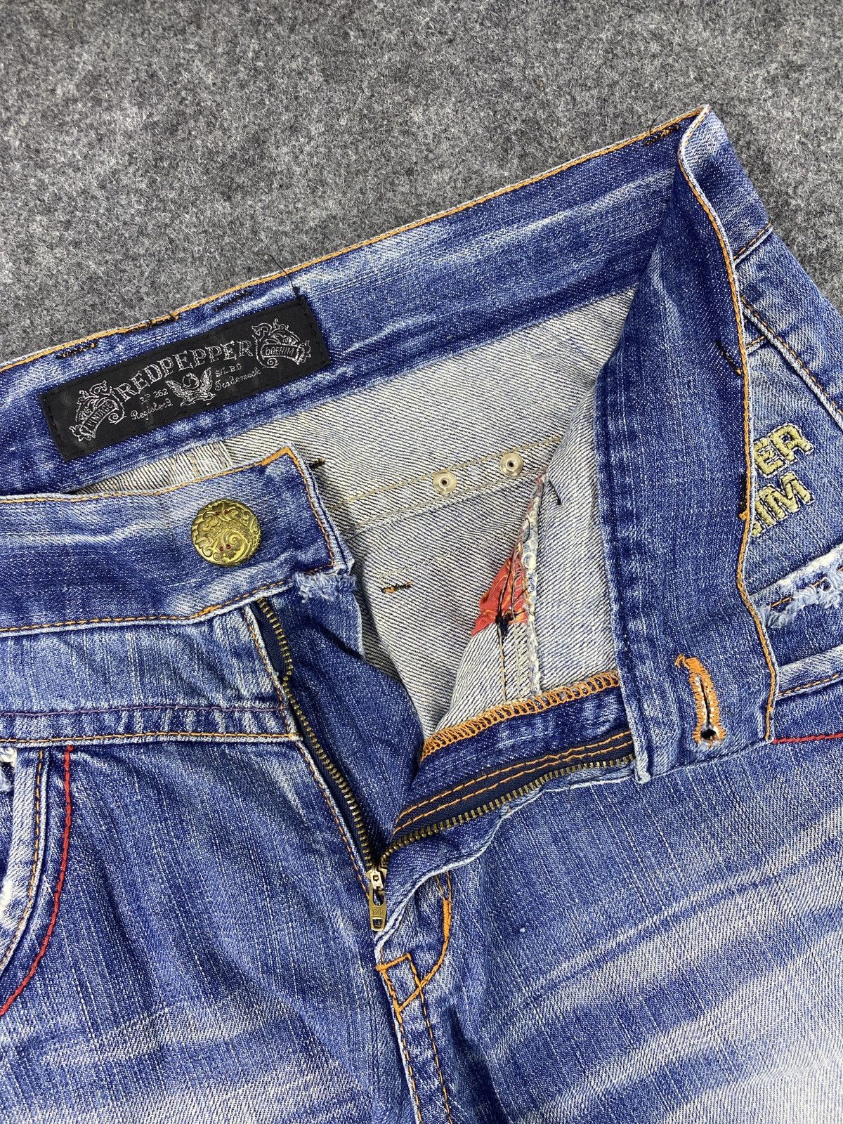 Japanese Brand Red Pepper Distress Blue Wash Denim - J971 Size US 37 - 7 Thumbnail