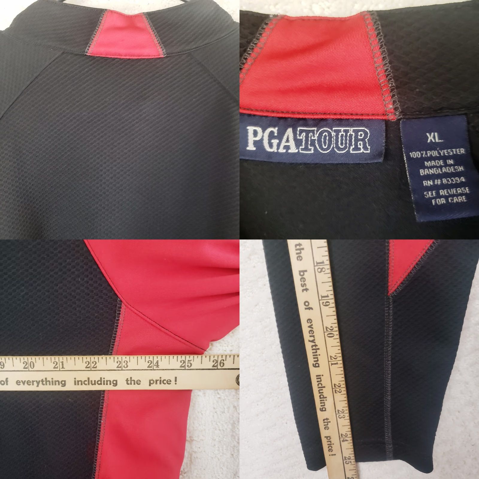PGA Tour PGA TOUR Jacket Black with Red Trim XL Men's Polyester Full Zip Pockets Long Sleeve Size US XL / EU 56 / 4 - 9 Thumbnail