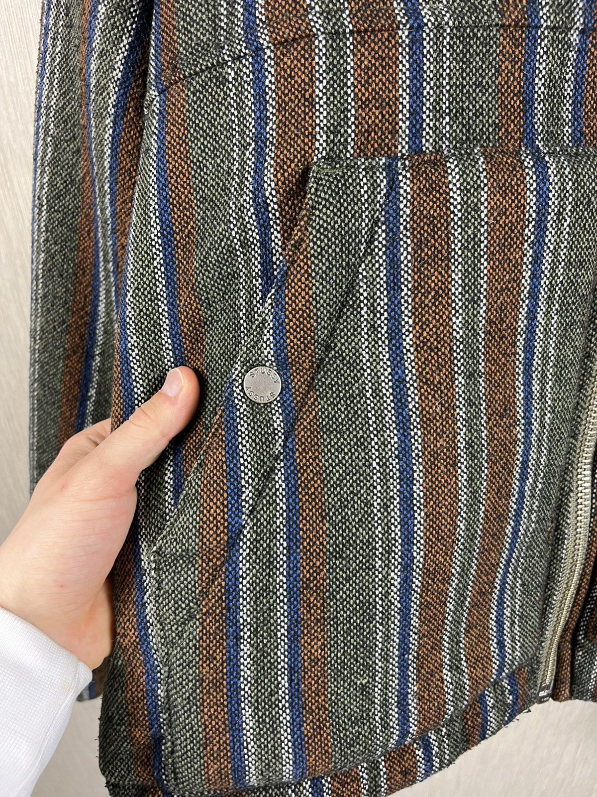 Stussy × Vintage Vintage Stussy wool work jacket striped insulated sherpa Size US M / EU 48-50 / 2 - 8 Thumbnail