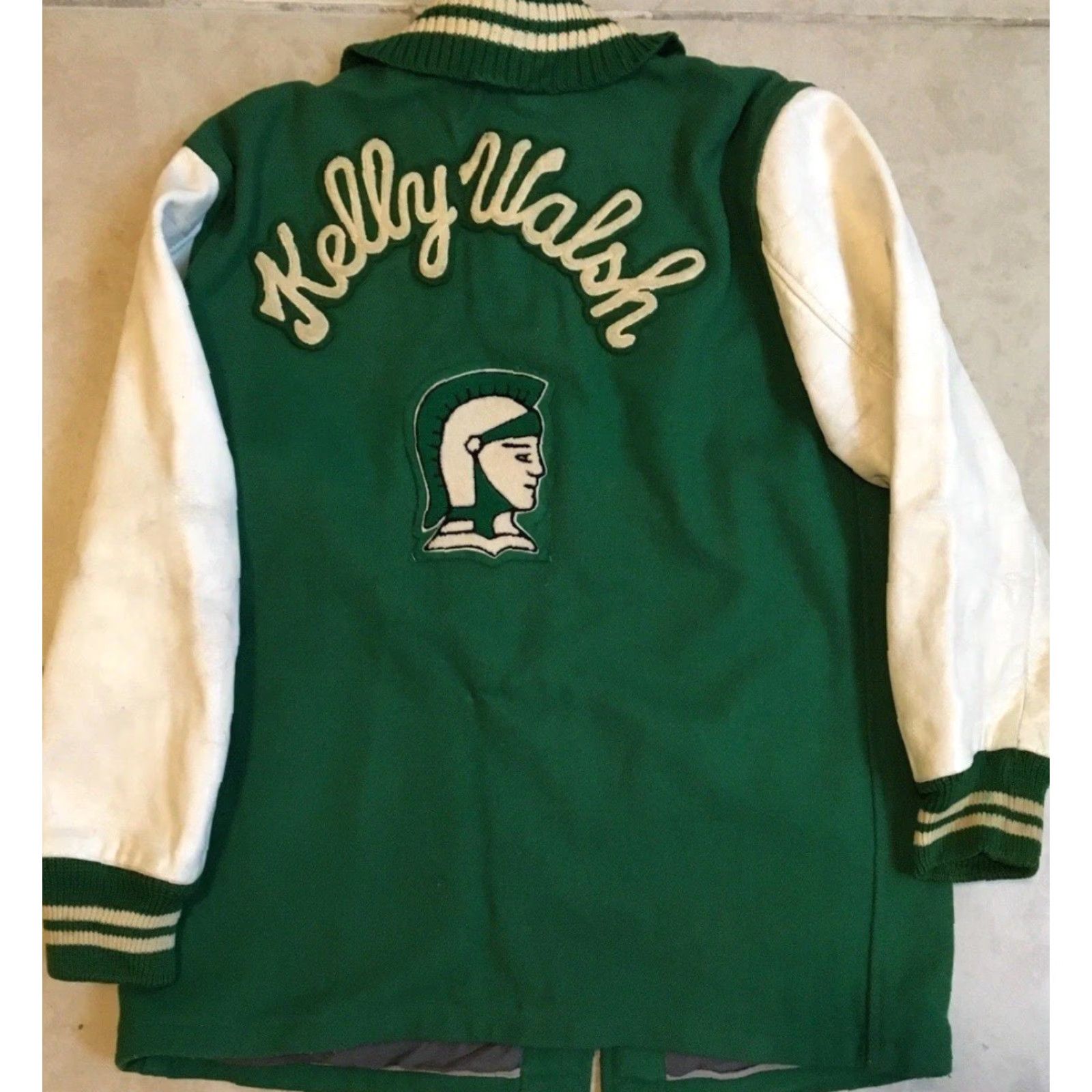 Vintage Vtg 70s Faded Varsity Letterman Jacket S USA School Football Track PE Grunge 80s - Physical Education Jacket Mens Wool Green Size US S / EU 44-46 / 1 - 2 Thumbnail