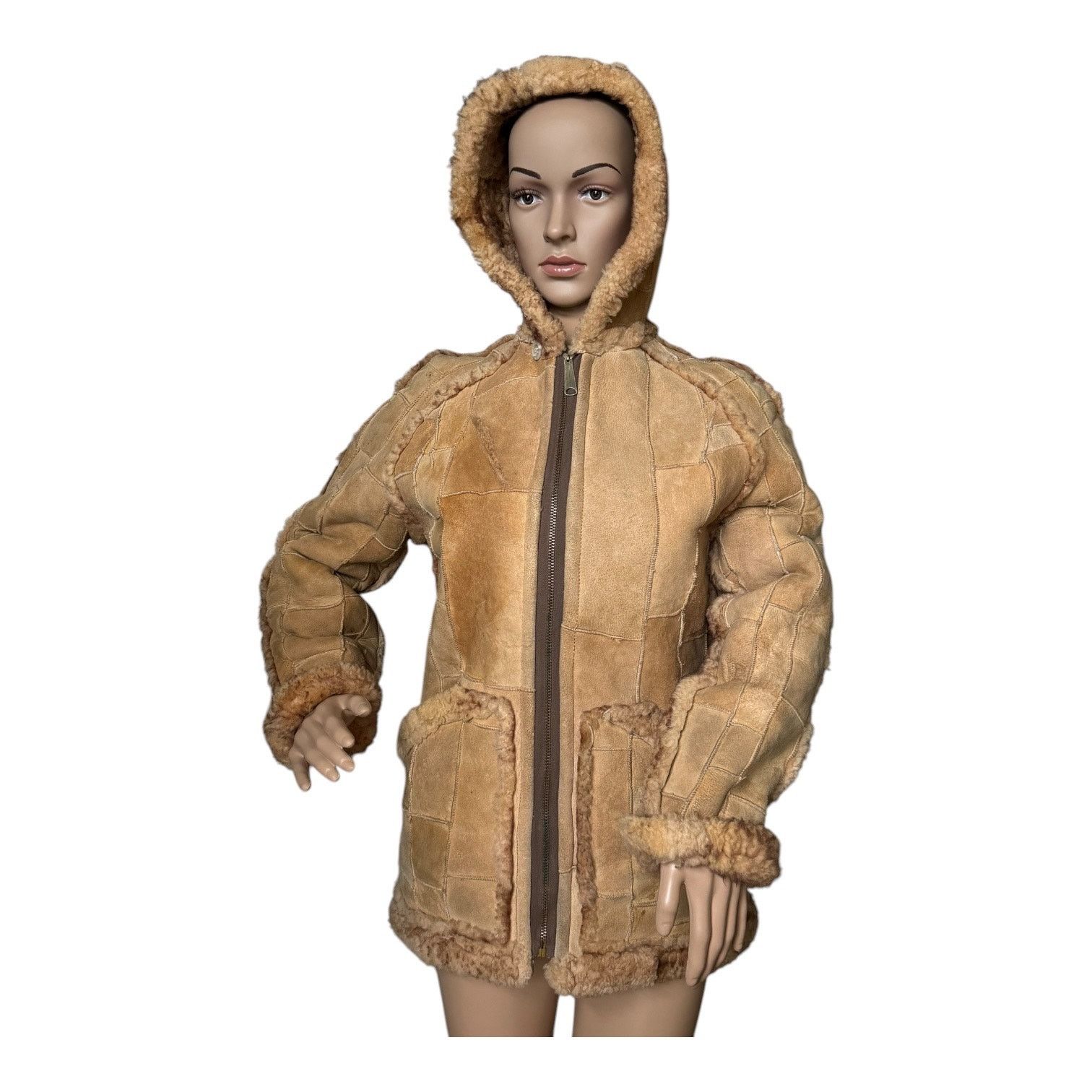 Vintage 70s Unbranded Patchwork Shearling Hooded Reversable Coat S Size S / US 4 / IT 40 - 17 Thumbnail
