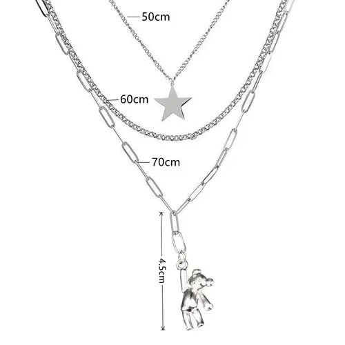 VIBE Unisex Steel Bear Star Multilayer Necklace Size ONE SIZE - 4 Thumbnail