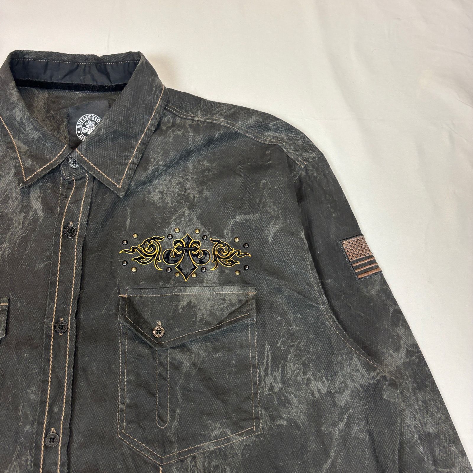 Affliction Affliction Cosmic Logic Skull Button Up Shirt Men's 2XL Y2K Size US XXL / EU 58 / 5 - 4 Thumbnail
