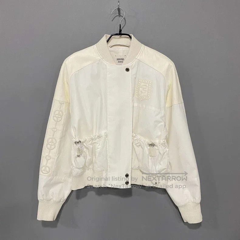 Hermes Hermes Off-white leather embroidery jacket Size XS / US 0-2 / IT 36-38 - 1 Thumbnail