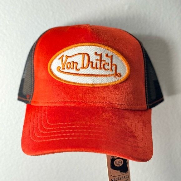 Designer × Von Dutch NWT VON DUTCH ORANGE VELVET BLACK TRUCKER HAT CAP Size ONE SIZE - 2 Thumbnail