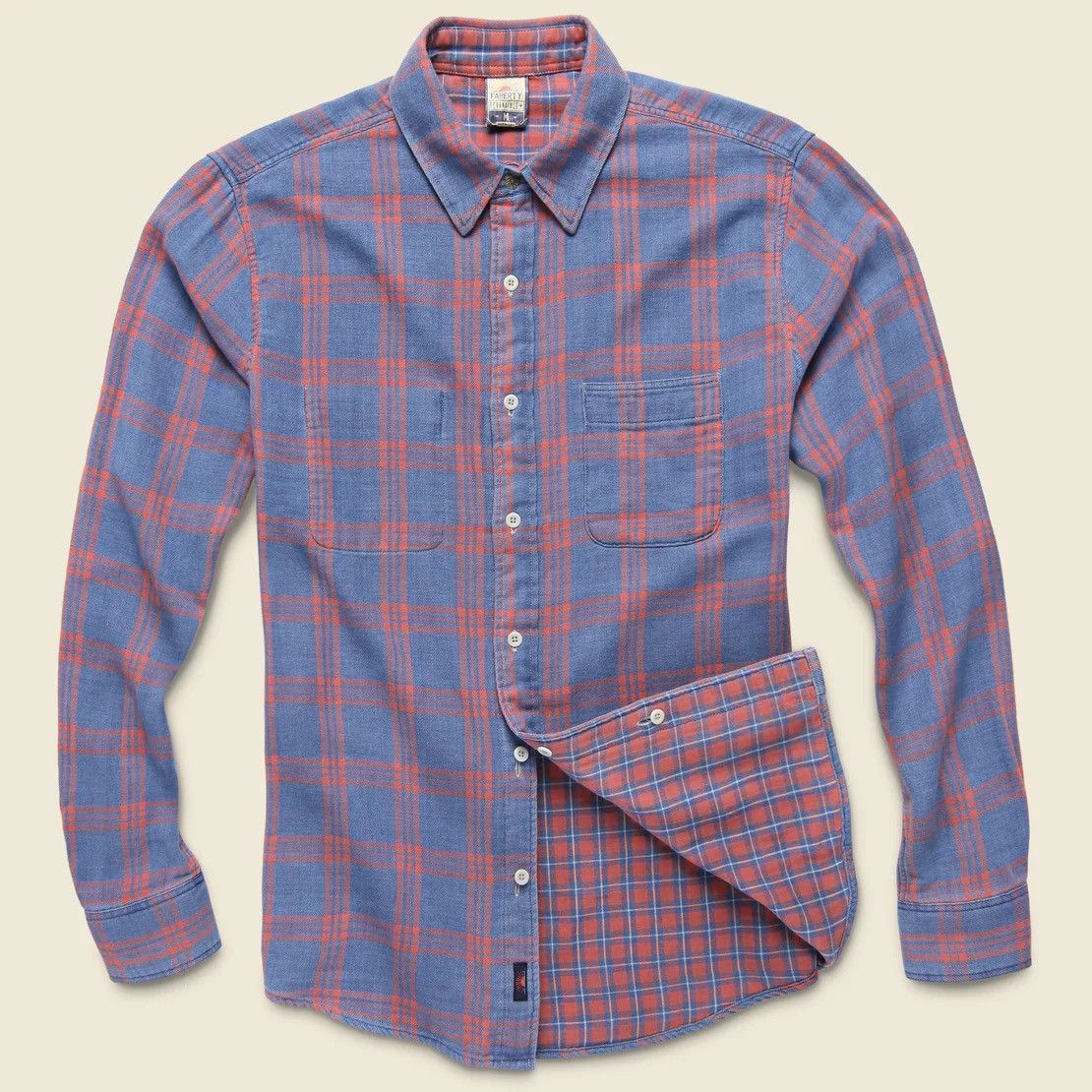 image of Faherty Reversible Belmar Shirt - Indigo/red Plaid in Blue, Men's (Size Medium)