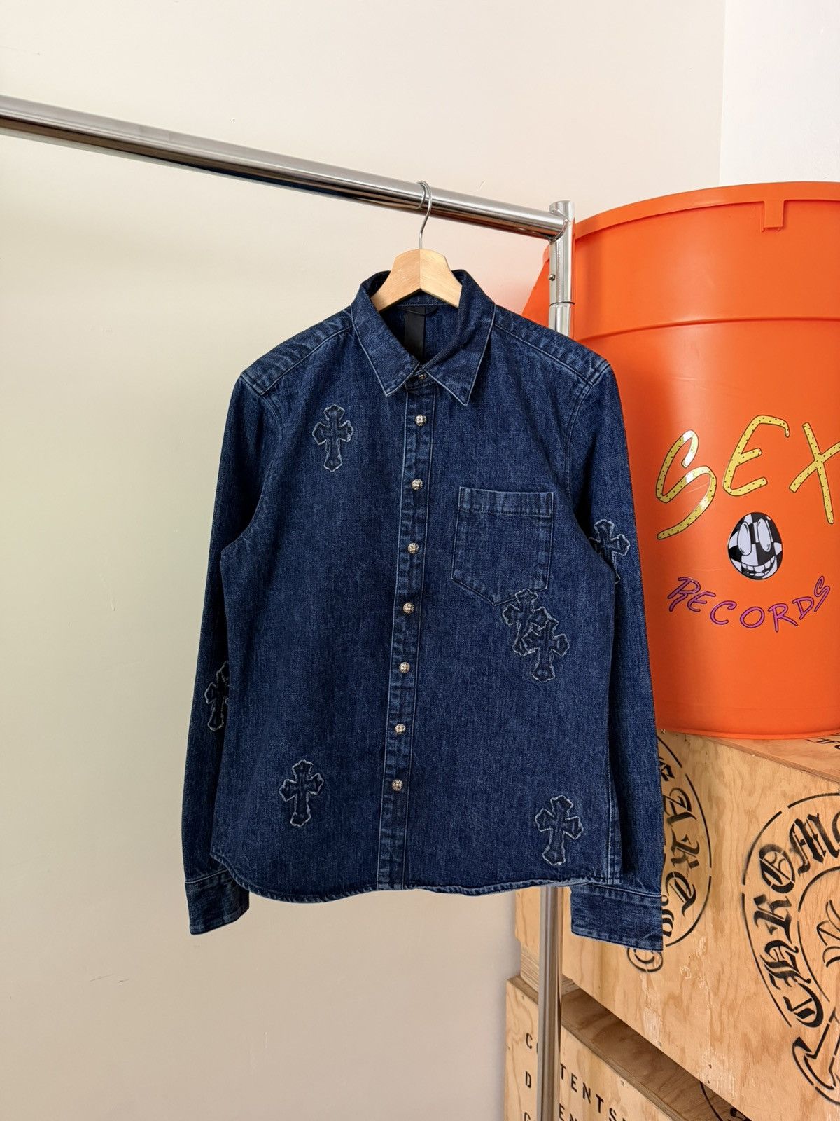 Chrome Hearts Chrome Heart Embroidered Denim Cross Patch Denim Button Up M Size US M / EU 48-50 / 2 - 1 Thumbnail