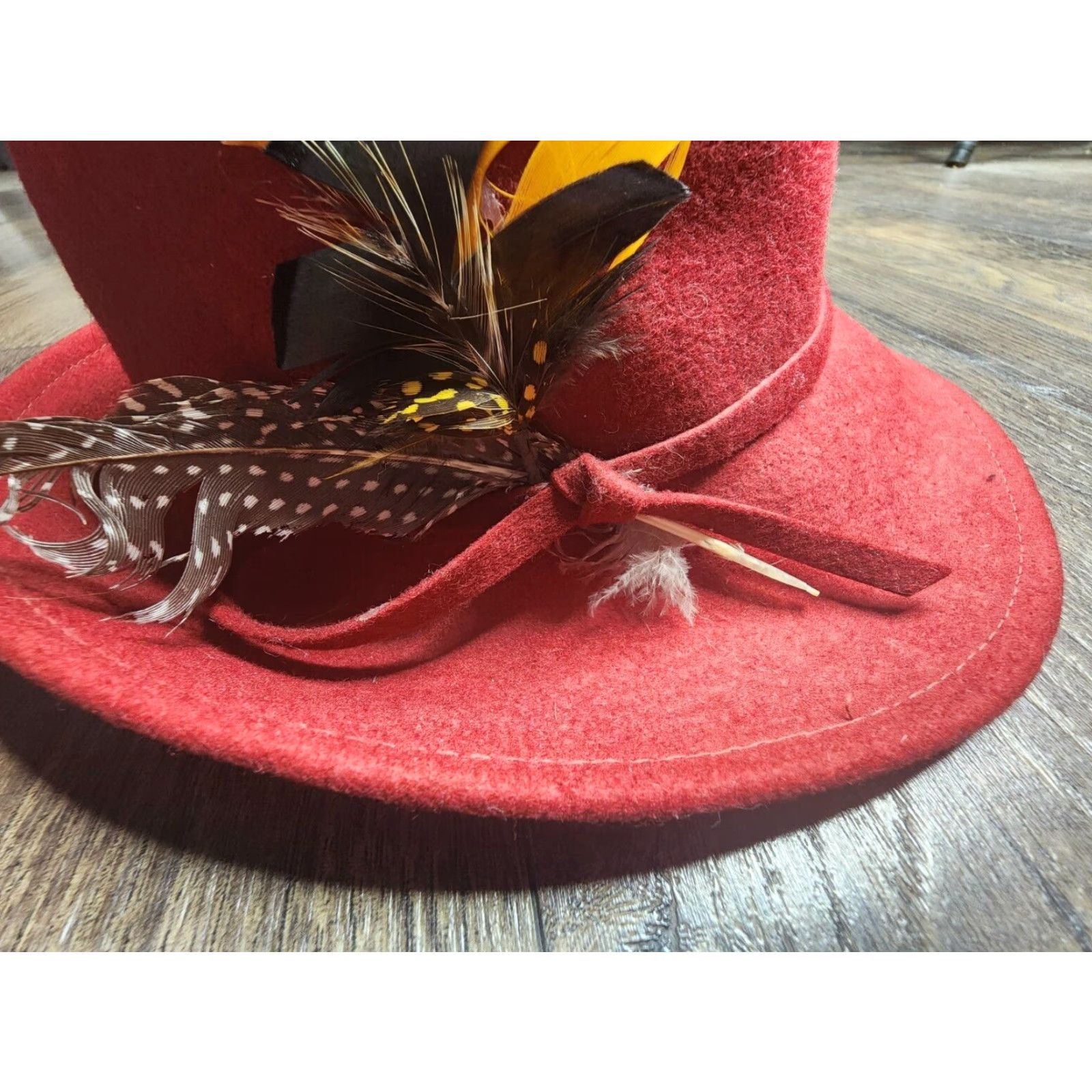 FELT VINTAGE Bollman 1960s Red Wool Womens Hat with Feathers One Size Size ONE SIZE - 8 Thumbnail