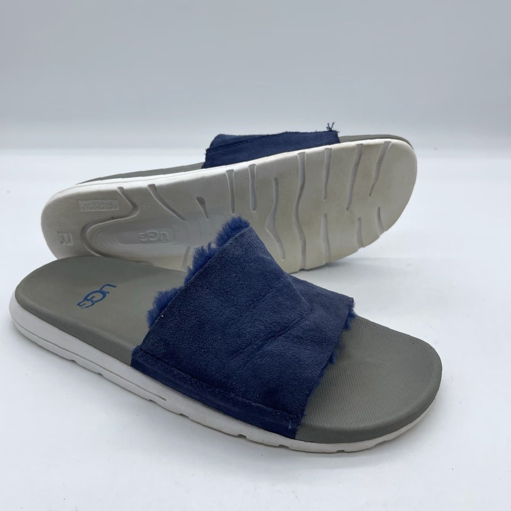 Ugg UGG Xavier Twin Face Men's Slides Navy Blue Size 8 Slippers Sandals Casual Slip On Fur Trim M Treadlite EVA foam Size ONE SIZE - 2 Thumbnail