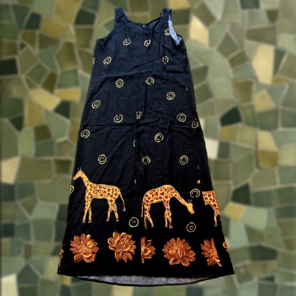 Vintage Vtg Molly Malloy Maxi Dress Tank Sun Giraffe Floral Black 6T Women Tall Rayon Floral 6 50" Shoulder to Hem Ladies Womens Size M / US 6-8 / IT 42-44 - 1 Thumbnail