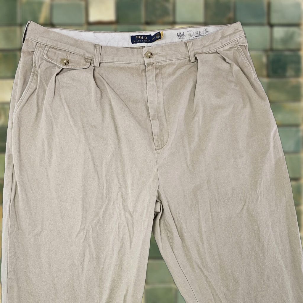 Polo Ralph Lauren Polo Ralph Lauren Pants Mens 40x30 Chino Cotton Khaki Relaxed Pleated Front Zip Pockets Vintage? Size US L / EU 52-54 / 3 - 1 Thumbnail