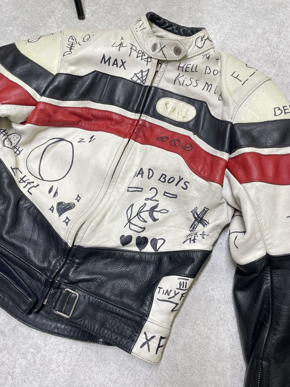 NASCAR Y2K Japan Custom Lil Peep Leather Moto Jacket Size US M / EU 48-50 / 2 - 2 Thumbnail