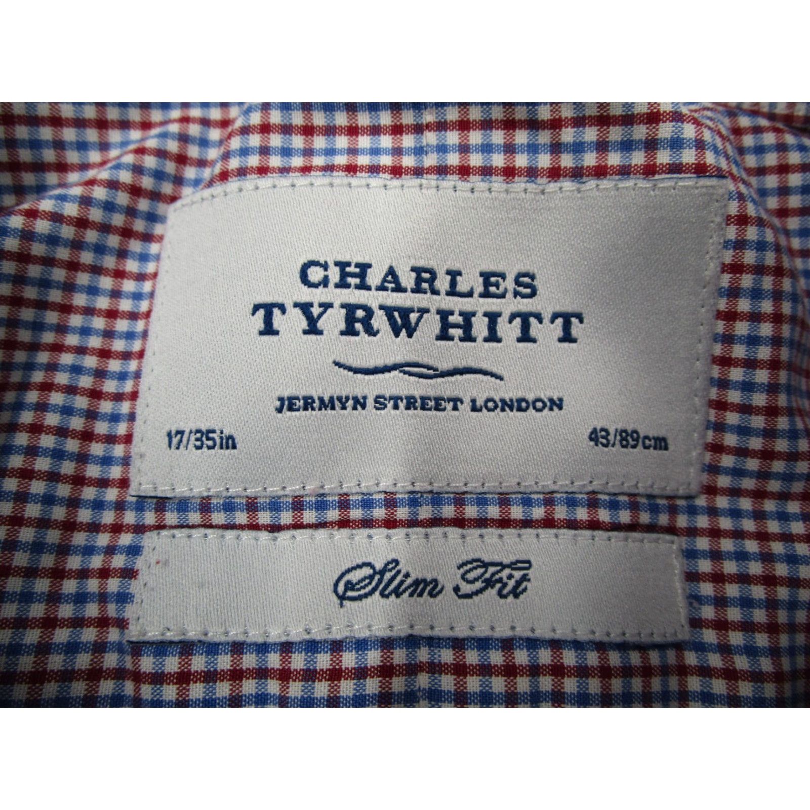 Charles Tyrwhitt Charles Tyrwhitt Shirt Mens 17 35 Red Blue Check Slim Fit Cotton Dress Shirt long sleeve Size 34R - 3 Thumbnail