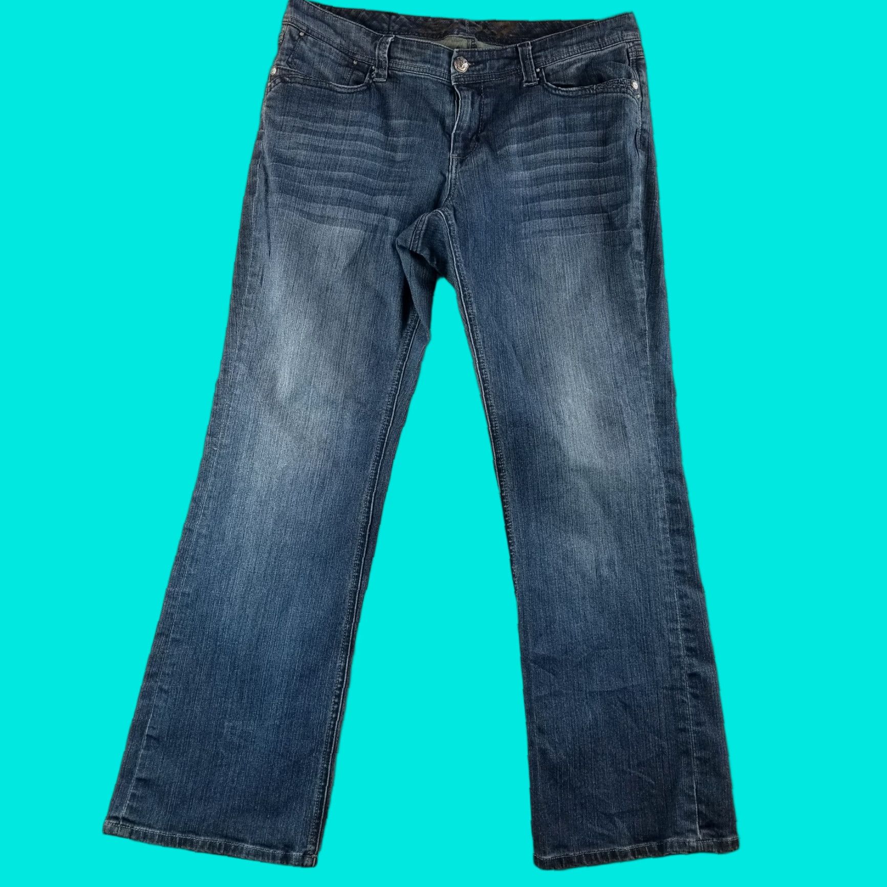 VINTAGE Seven7 Jeans Women's Sz 14 Flare Blue Wash Denim Jeans Womens 14 Blue Wash Flared 90s?