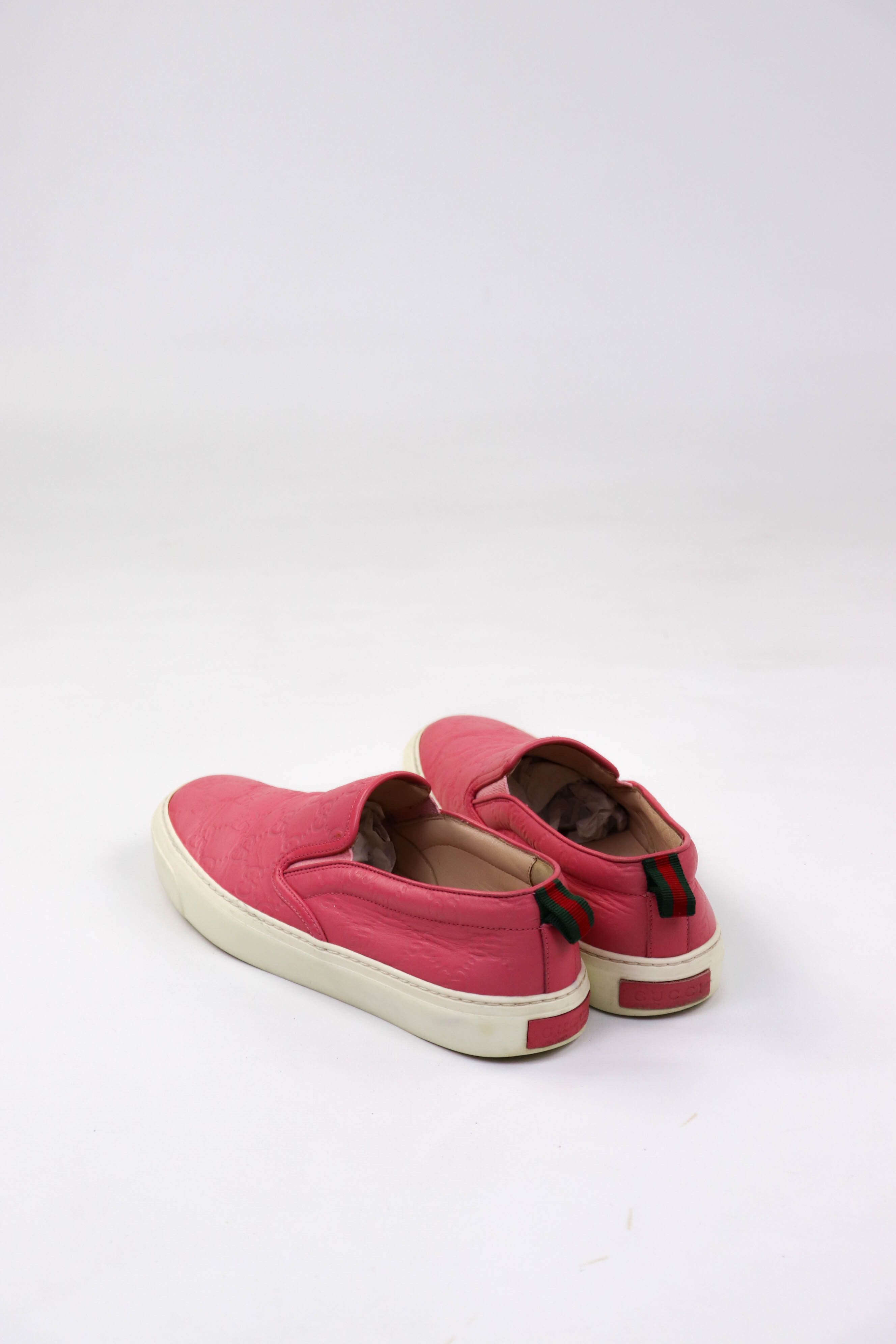 Gucci “Fashion Pink” Leather GG Monogram Slip On Shoes
