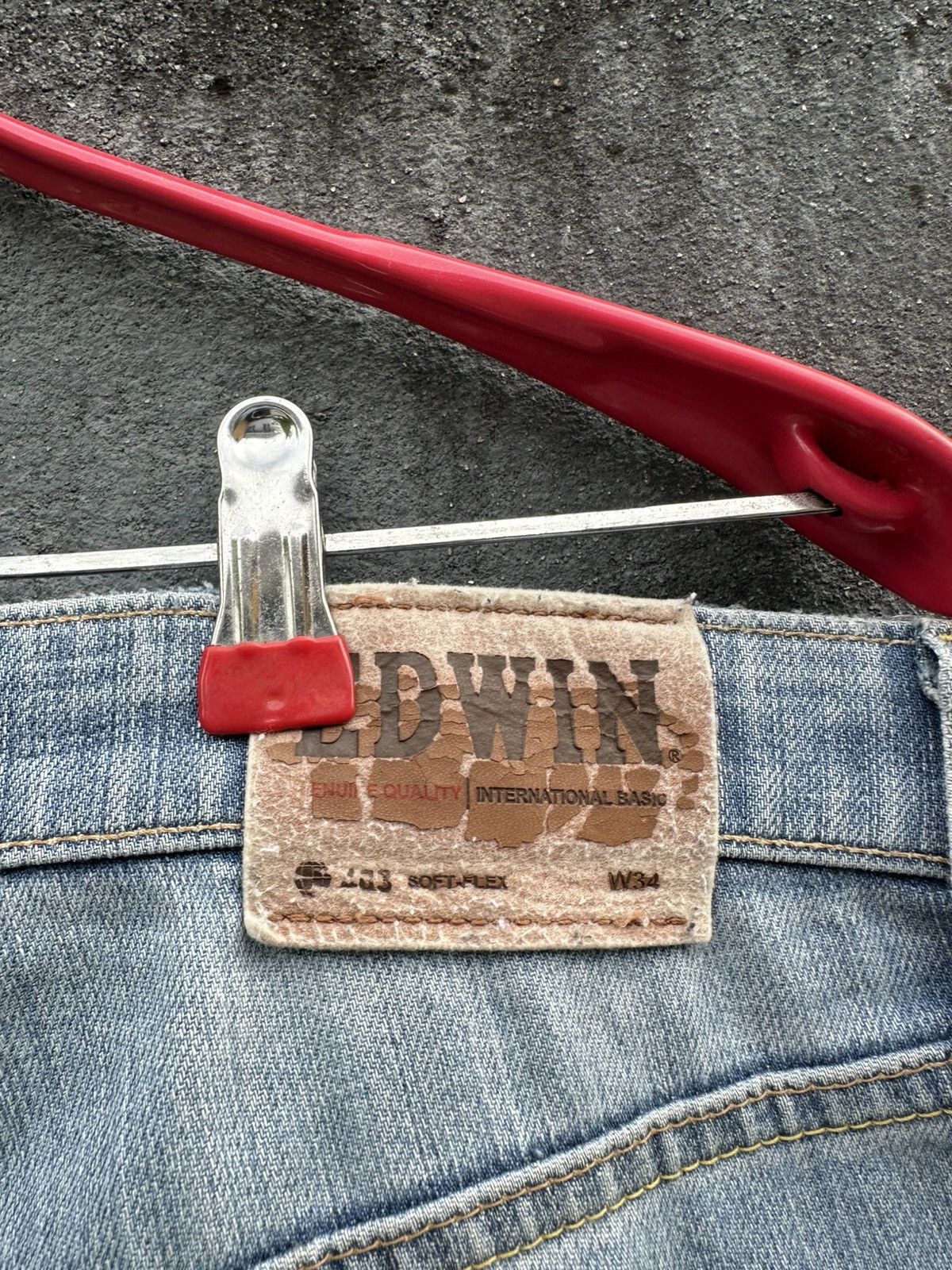 Edwin 👹Vintage Edwin 408 Soft-Flex THRASHED Baggy Jeans Size US 33 - 11 Thumbnail