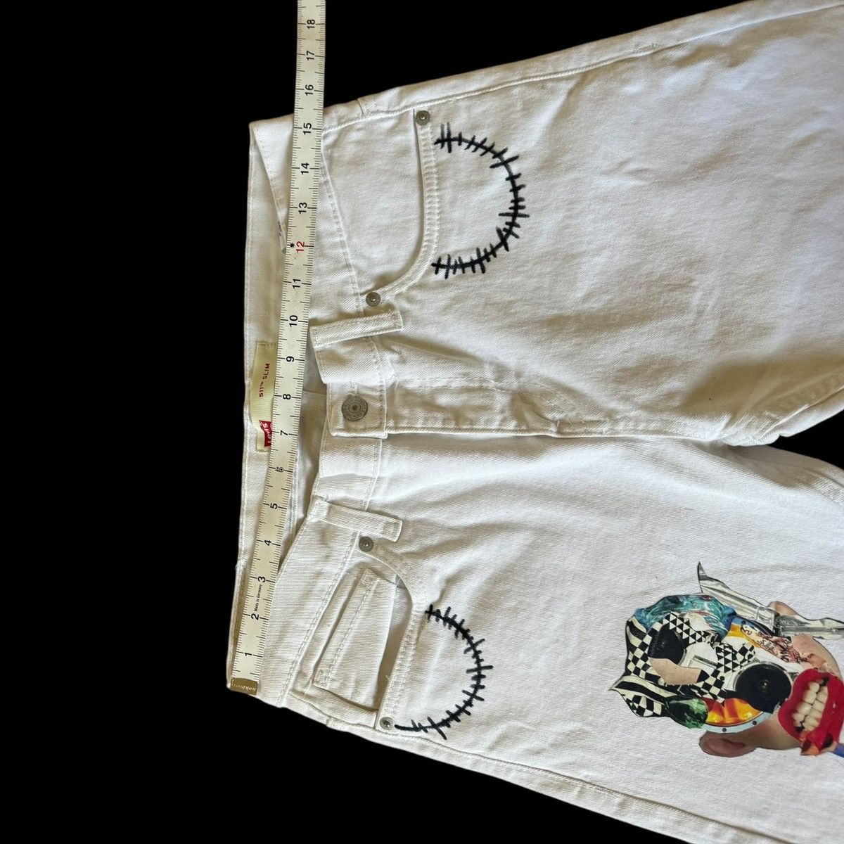 Levi's Unisex Up-cycled reworked one of a kind Levi’s white jeans. Size US 30 / EU 46 - 18 Thumbnail