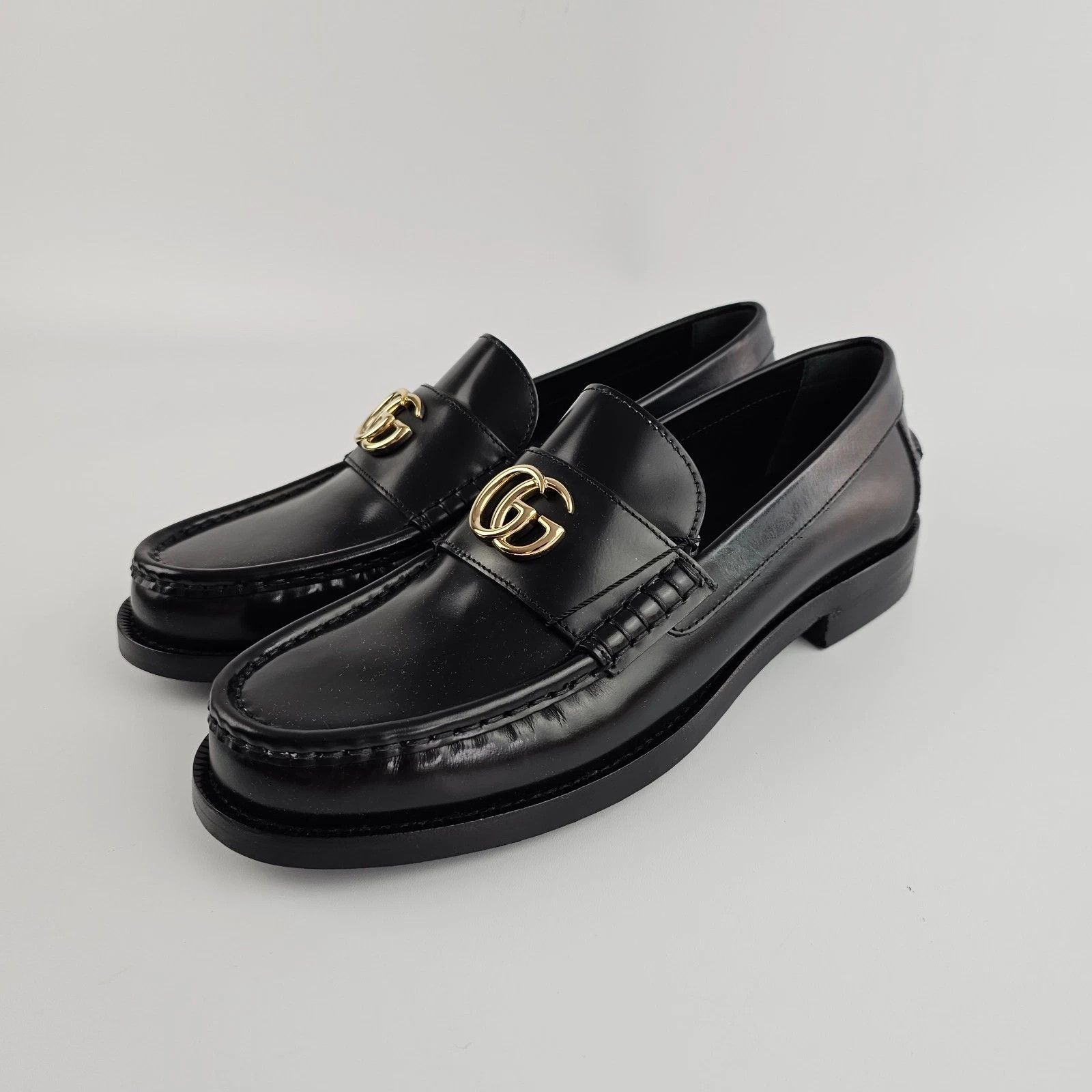 GUCCI Double G Women's Black Leather Loafers New Auth
