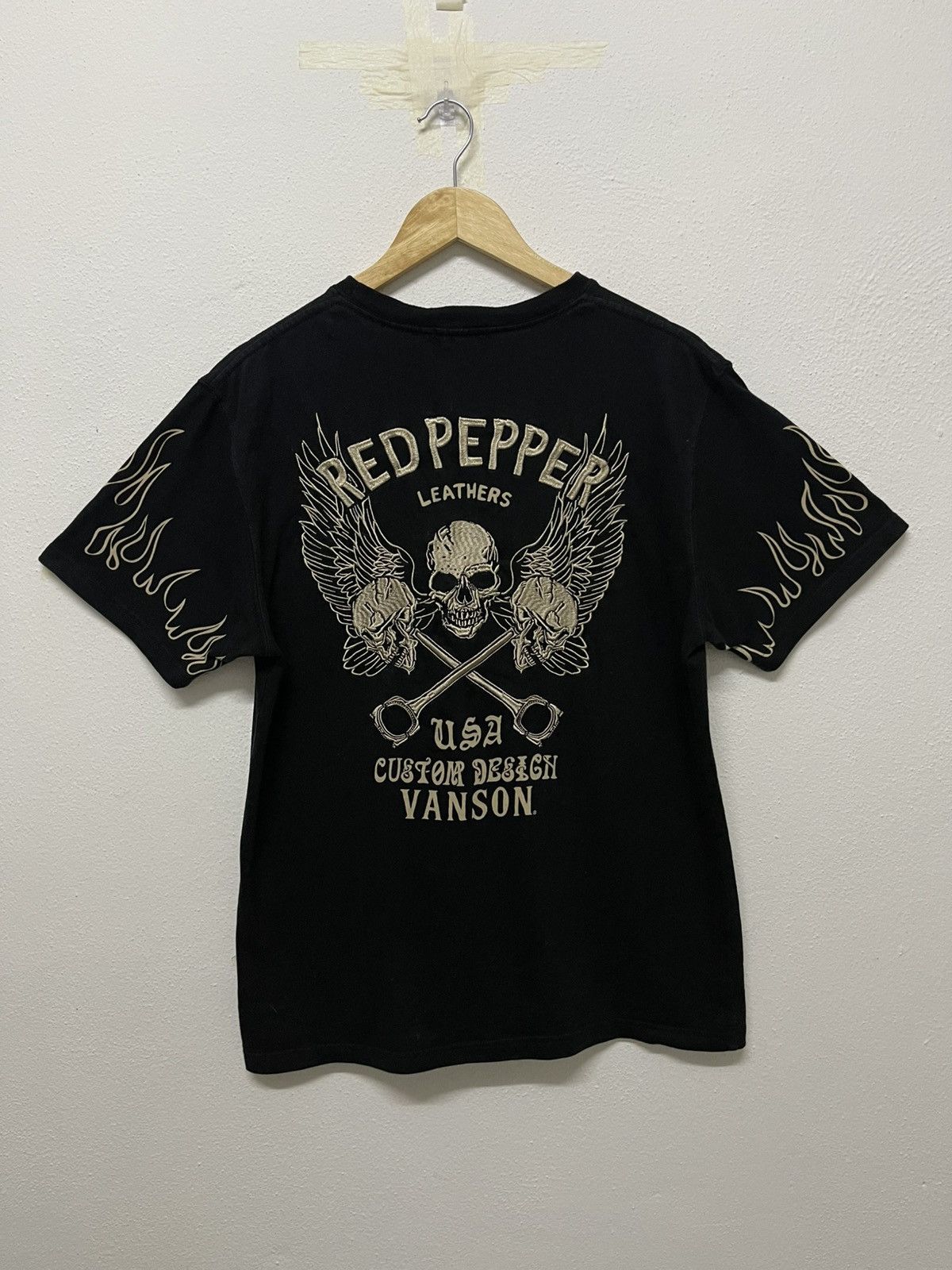 Vanson Leathers 2000s VANSON LEATHER FLAME SLEEVE TSHIRT RARE Size US M / EU 48-50 / 2 - 1 Thumbnail