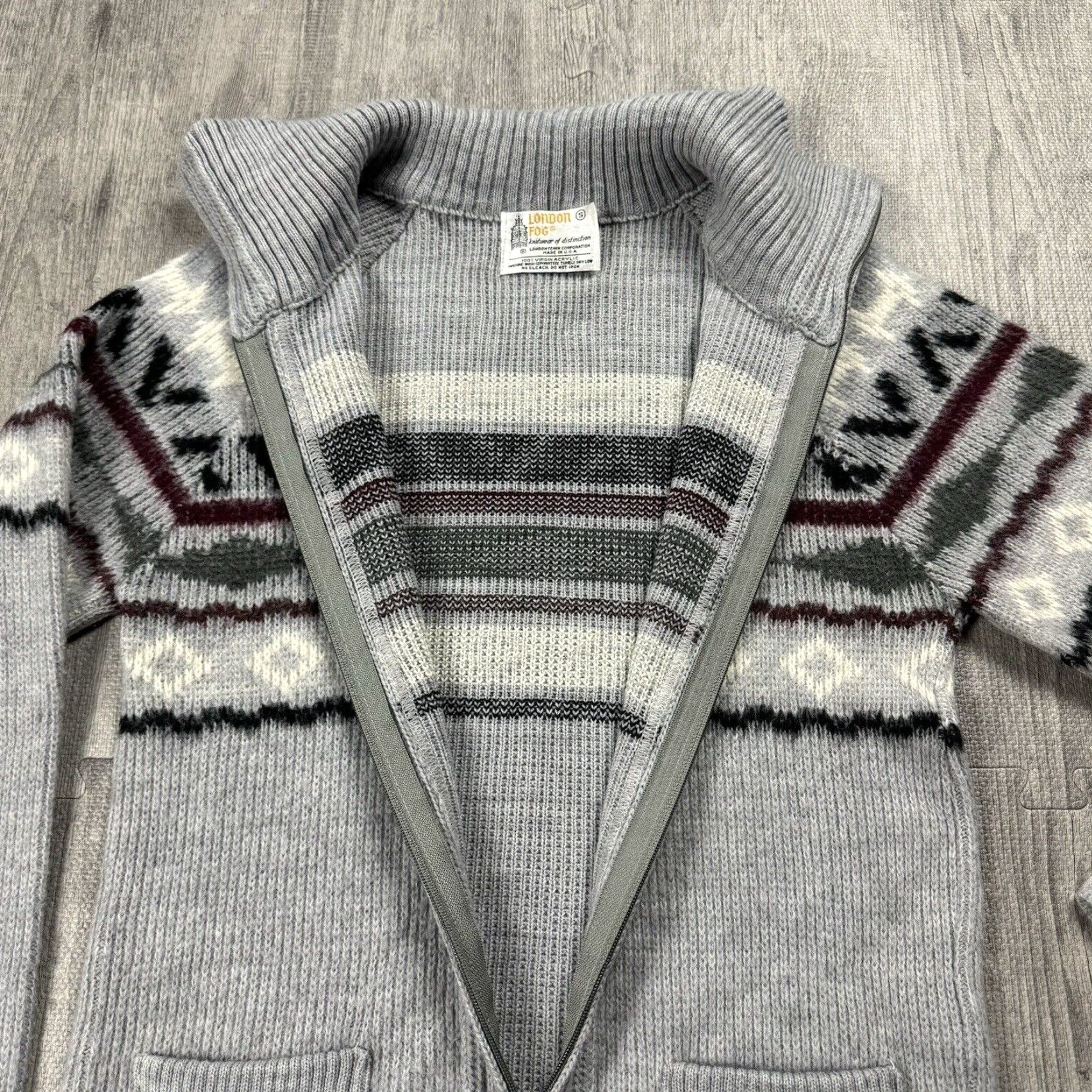 London Fog VINTAGE LONDON FOG FAIR ISLE FULL ZIP CARDIGAN SWEATER GREY SMALL MENS USA Size US S / EU 44-46 / 1 - 6 Thumbnail