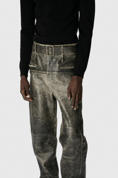 Marine Serre BNWT AW25 MARINE SERRE VINTAGE MOON LEATHER BELTED PANTS 46 Size US 30 / EU 46 - 1 Thumbnail