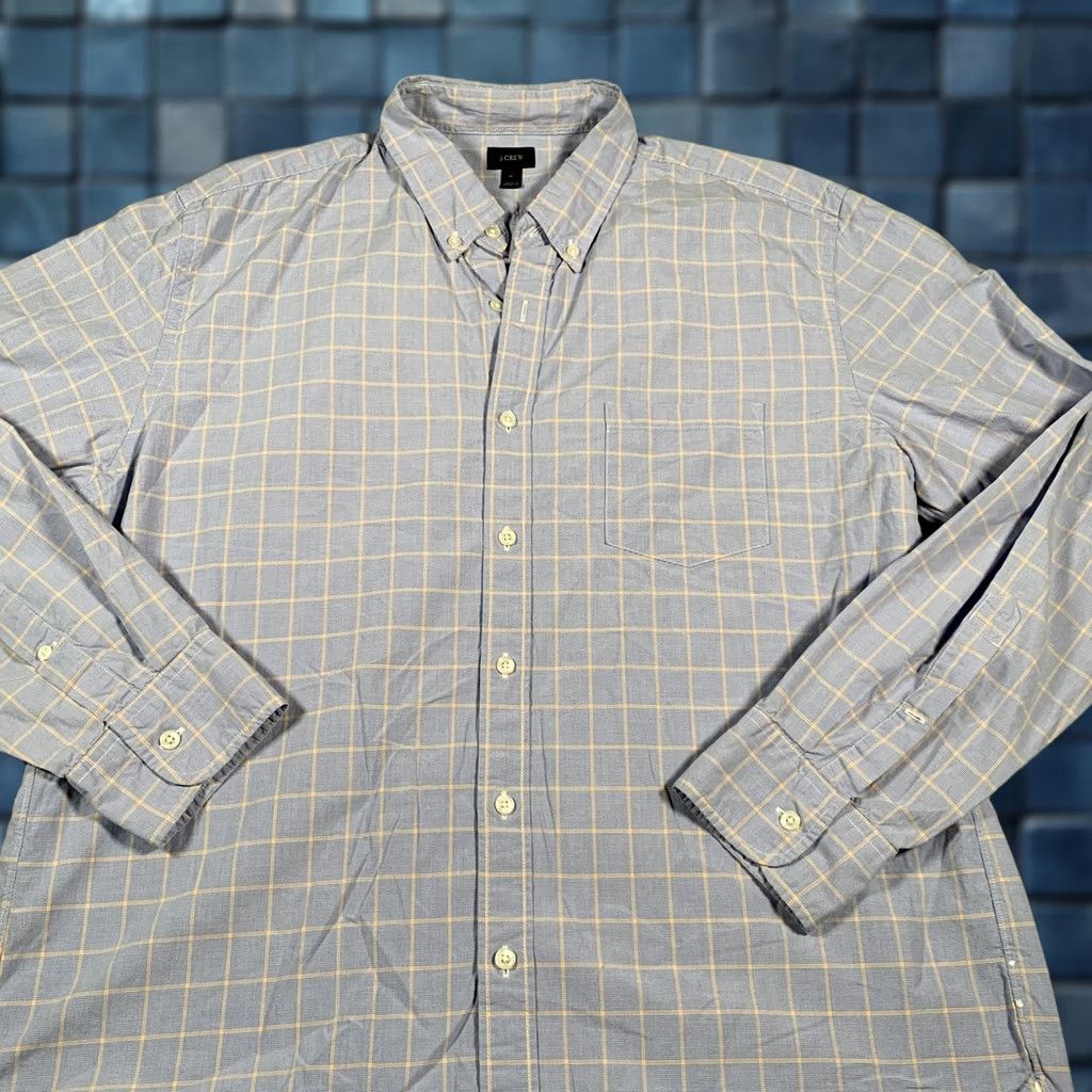 J.Crew VINTAGE? (No) J.CREW Shirt Mens XL Blue Yellow Windowpane Button-Down Long Sleeve Shirt Mens XL Blue Windowpane Check Button-Down Collar Size US XL / EU 56 / 4 - 1 Thumbnail