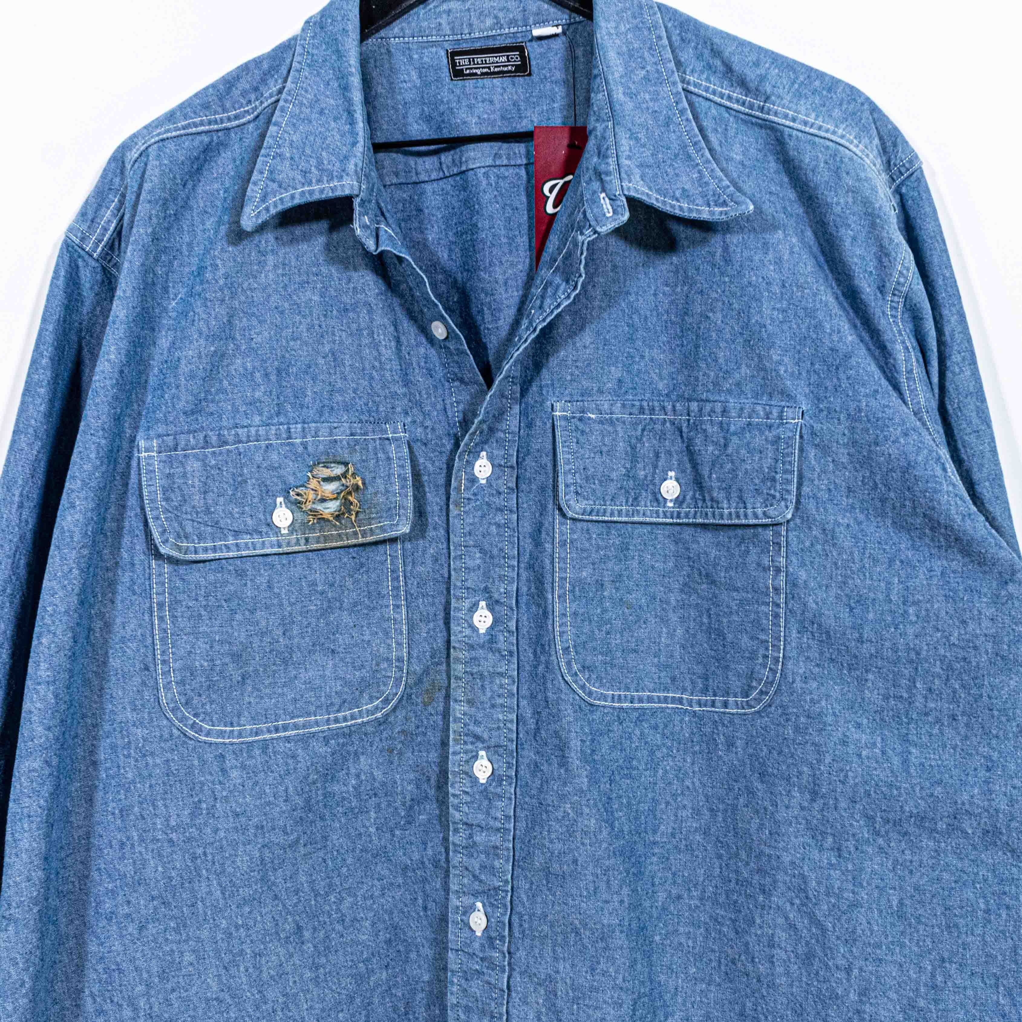 J. Peterman J Peterman Denim Shirt Double Pocket Distressed Workwear Y2K Size US XXL / EU 58 / 5 - 3 Thumbnail