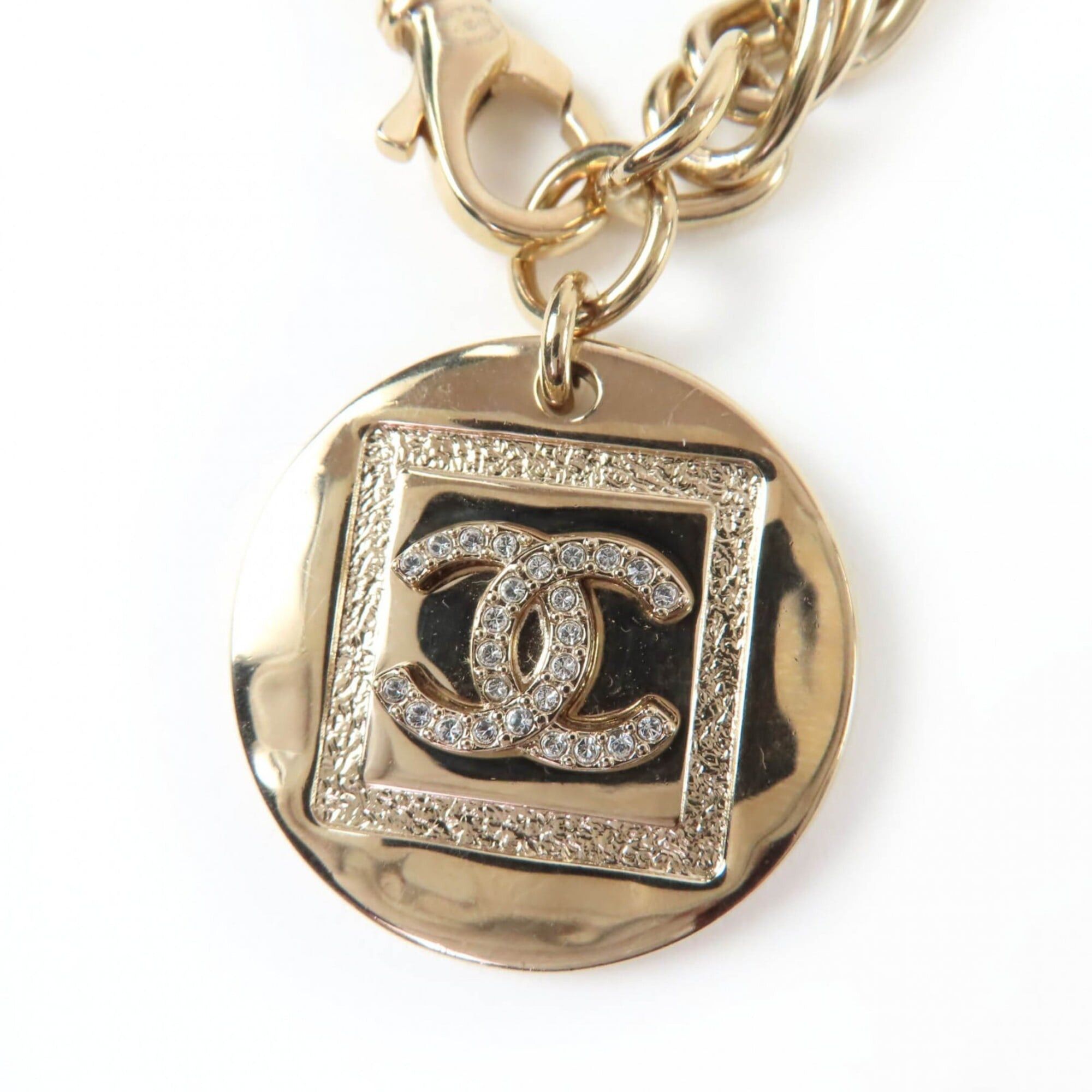 Chanel CHANEL B23P Metal Coco Mark Rhinestone Coin Necklace Choker - Gold Comes with Box and Dust Bag Made in Italy Women's Size ONE SIZE - 1 Thumbnail