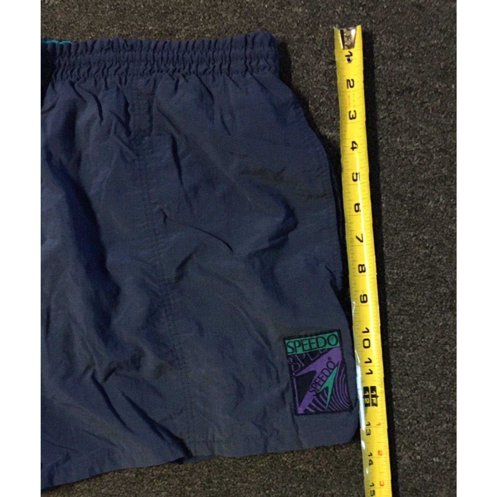 Speedo VINTAGE Speedo Swim Trunks M Navy Blue 90s 80s Ocean Surf Beach Trunks Mens Regular Lined Pattern Striped USA Ocean Pacific Retro Board Style Size US 31 - 6 Thumbnail