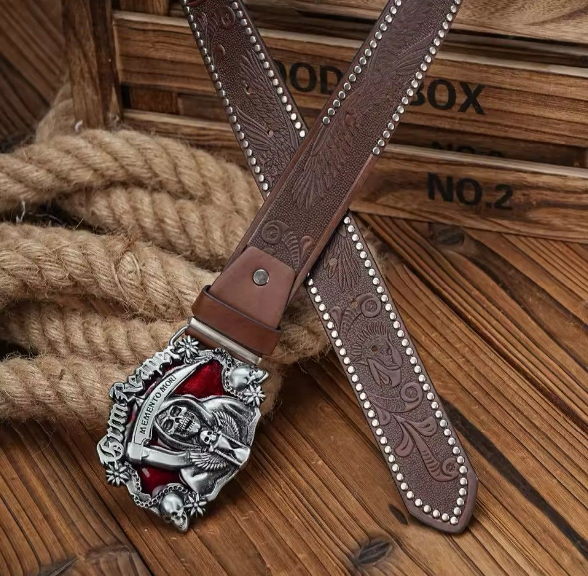 Leather Grim Reaper PU Leather Belt Size ONE SIZE - 2 Thumbnail