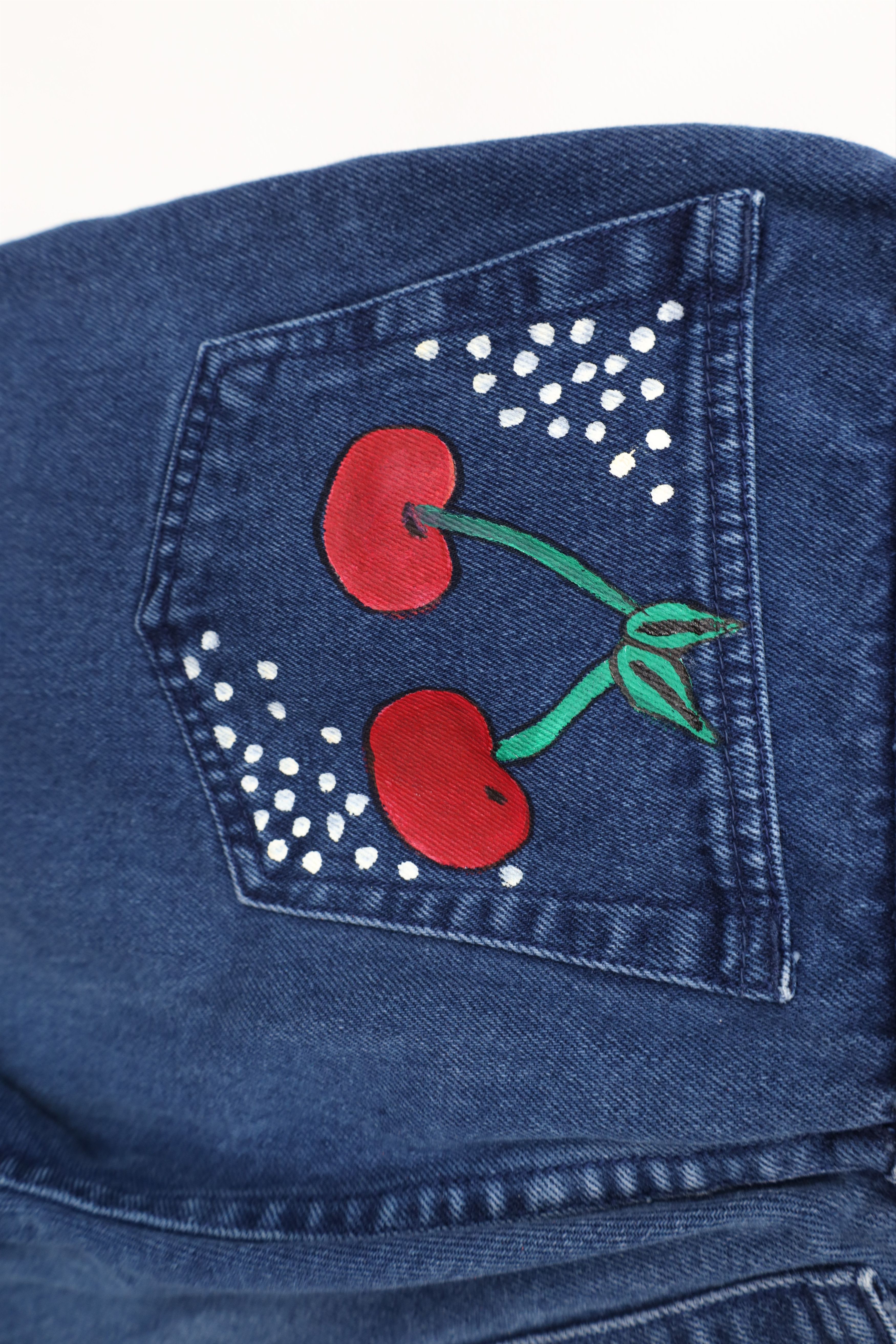 Vintage Vintage 90s Streetwear Hand Painted Cherry Tapered Leg Jeans Size 28" / US 6 / IT 42 - 15 Thumbnail
