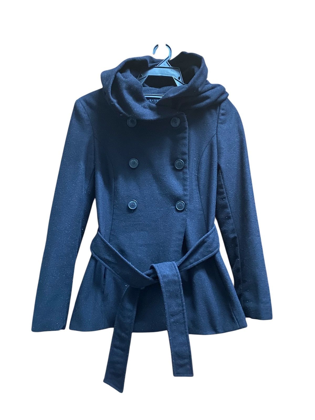 Designer × Zara Zara Basic Hoodie Double Breasted Blue Coat Size XS / US 0-2 / IT 36-38 - 2 Thumbnail