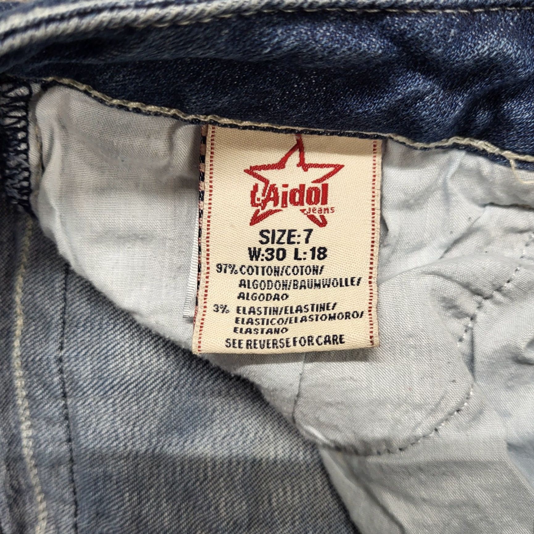 Vintage LA Idol USA Jeans Capris Womens Size 7 W28-L21 Rhinestone Pockets Embroider Blue Jean Capris Women Blue Jeans Size 28" / US 6 / IT 42 - 3 Thumbnail