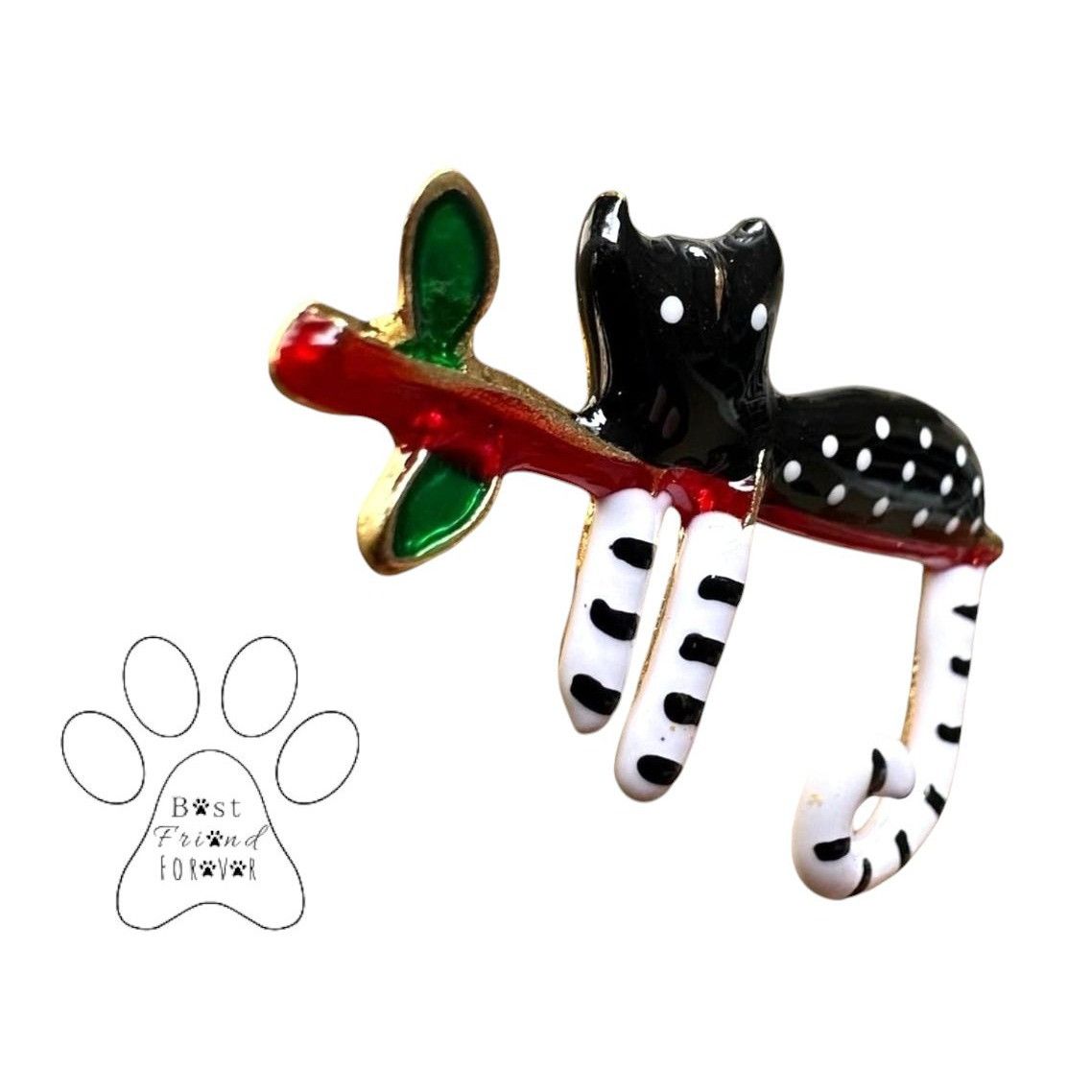 Handmade Folk Art Spotted Cat on Branch Pin Brooch Whimsical New Kitt Size ONE SIZE - 5 Thumbnail