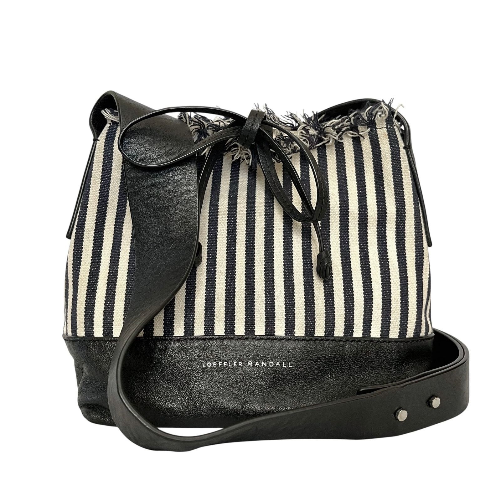 Loeffler Randall Striped Canvas Leather Crossbody Bucket Bag in Blue, Women's