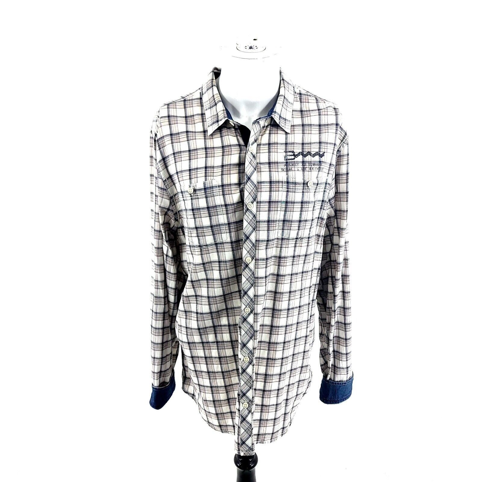 Buffalo David Bitton Buffalo David Bitton XL Tan Blue Plaid Slip Cuff Pocket Dres Size US XL / EU 56 / 4 - 4 Thumbnail