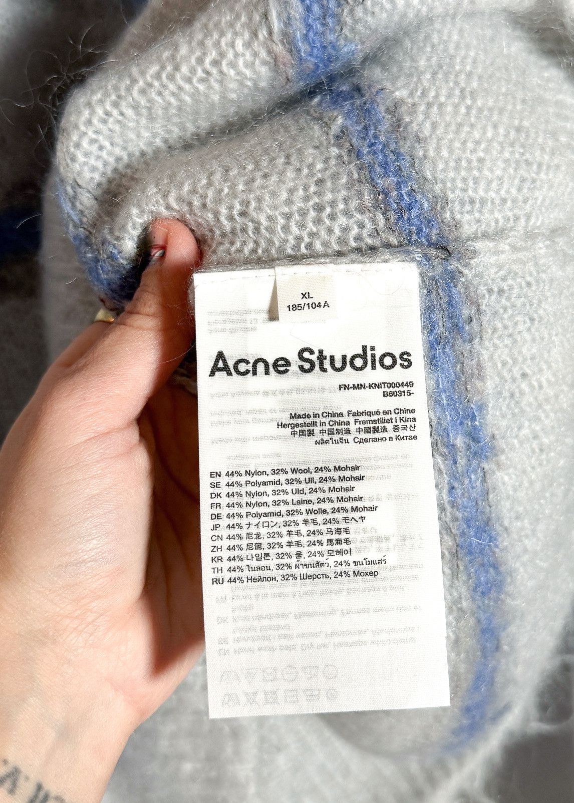 Acne Studios Acne Studios Blue Striped Mohair Blend Grey Knit Sweater Size XL / US 12-14 / IT 48-50 - 5 Thumbnail