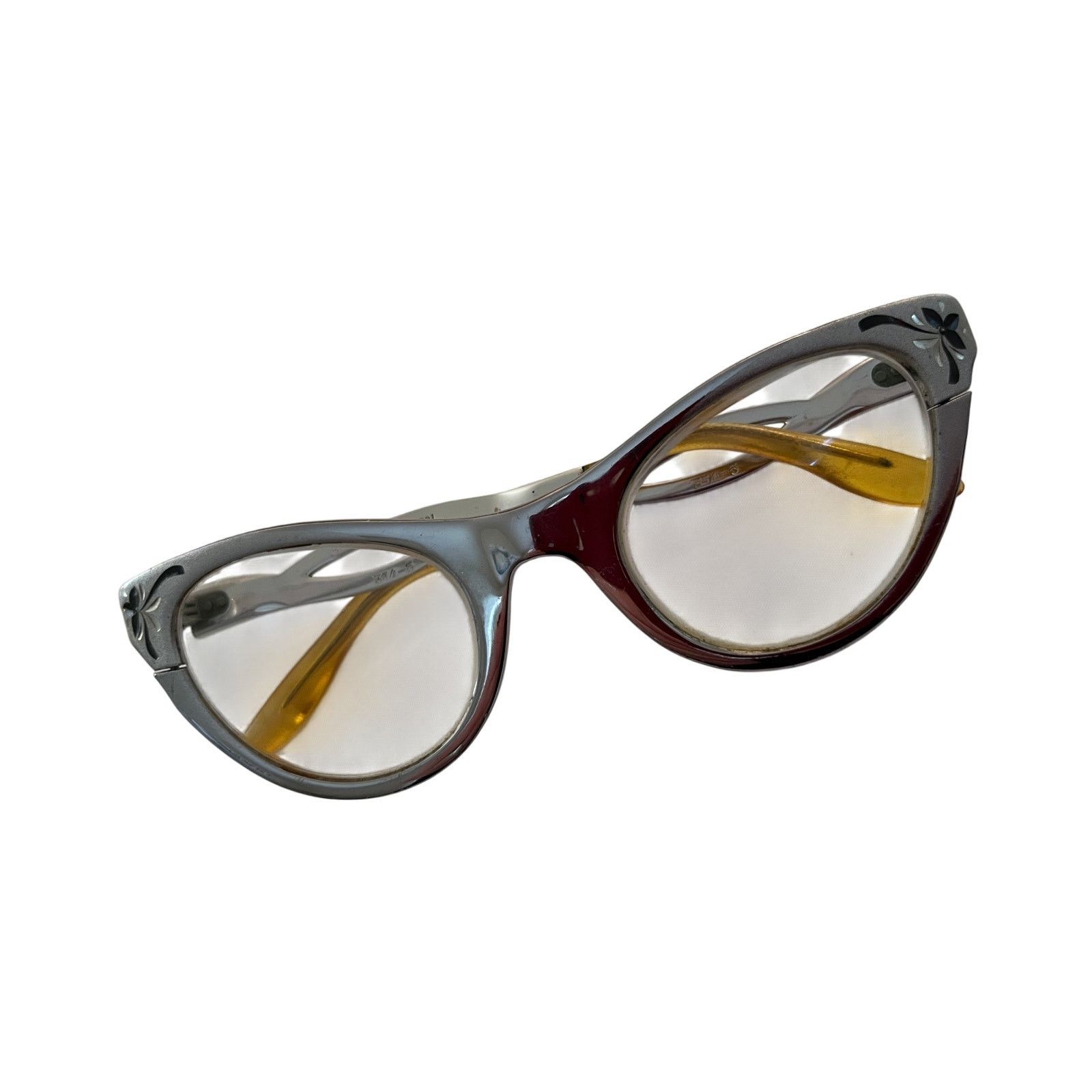 American Optical 1950s American Optical Engraved Aluminum Cat Eye Glasses Size ONE SIZE - 1 Thumbnail