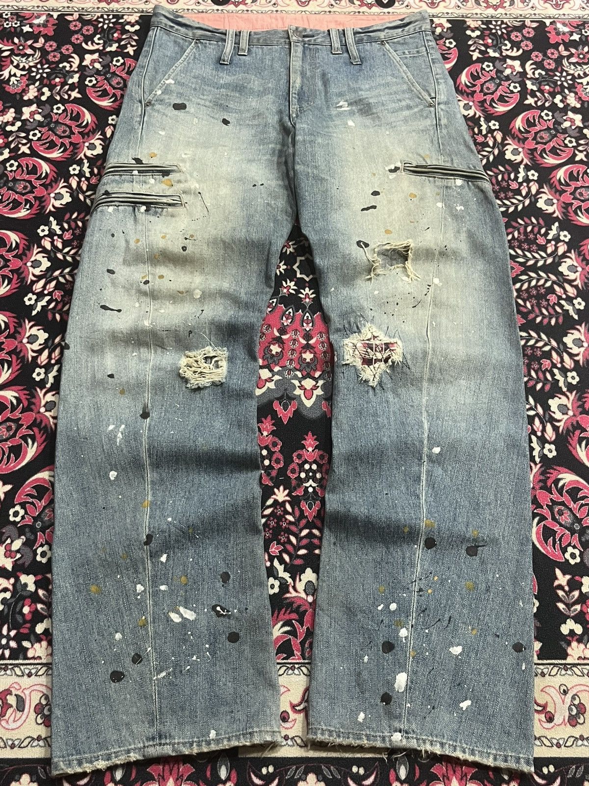 Le Grande Bleu (L.G.B.) Rattle Trap Paint Splattered Multizipper Distressed Jeans Size US 34 / EU 50 - 1 Thumbnail