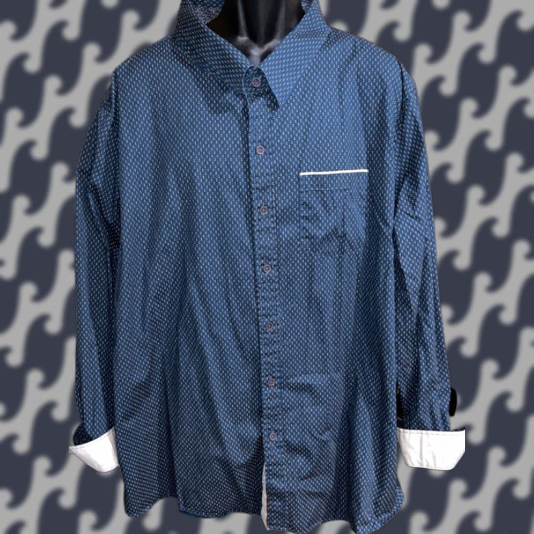 Vintage CRAFT Flow Geometric Dots Teal Blue Long Sleeve Button-Up Shirt 3XL Mens Casual Formal Dress Workwear Size US XXL / EU 58 / 5 - 1 Thumbnail