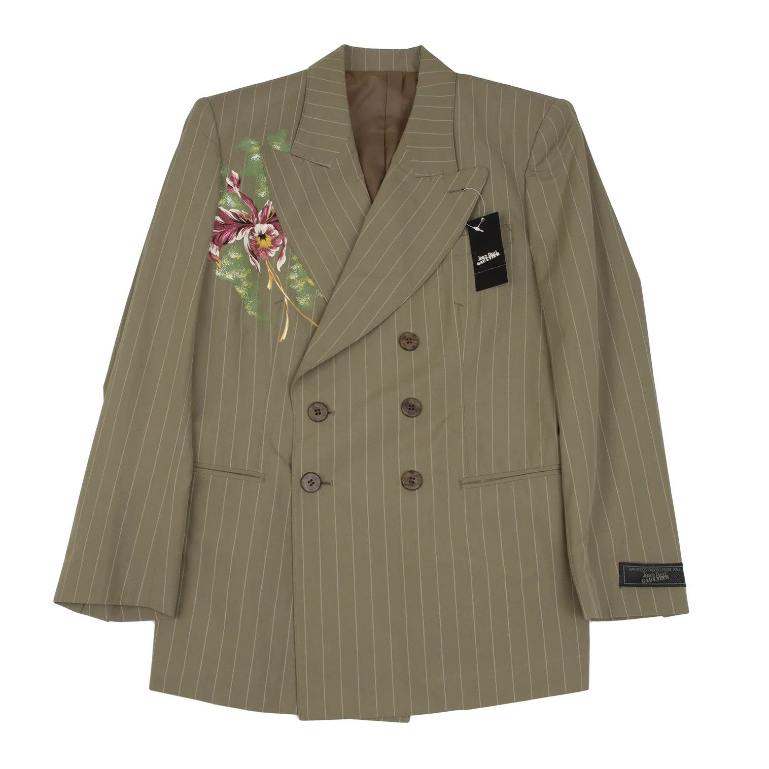 Jean Paul Gaultier Cotton Flower Print Stripe Set Up in Beige, Size 48 Size US M / EU 48-50 / 2 - 2 Thumbnail