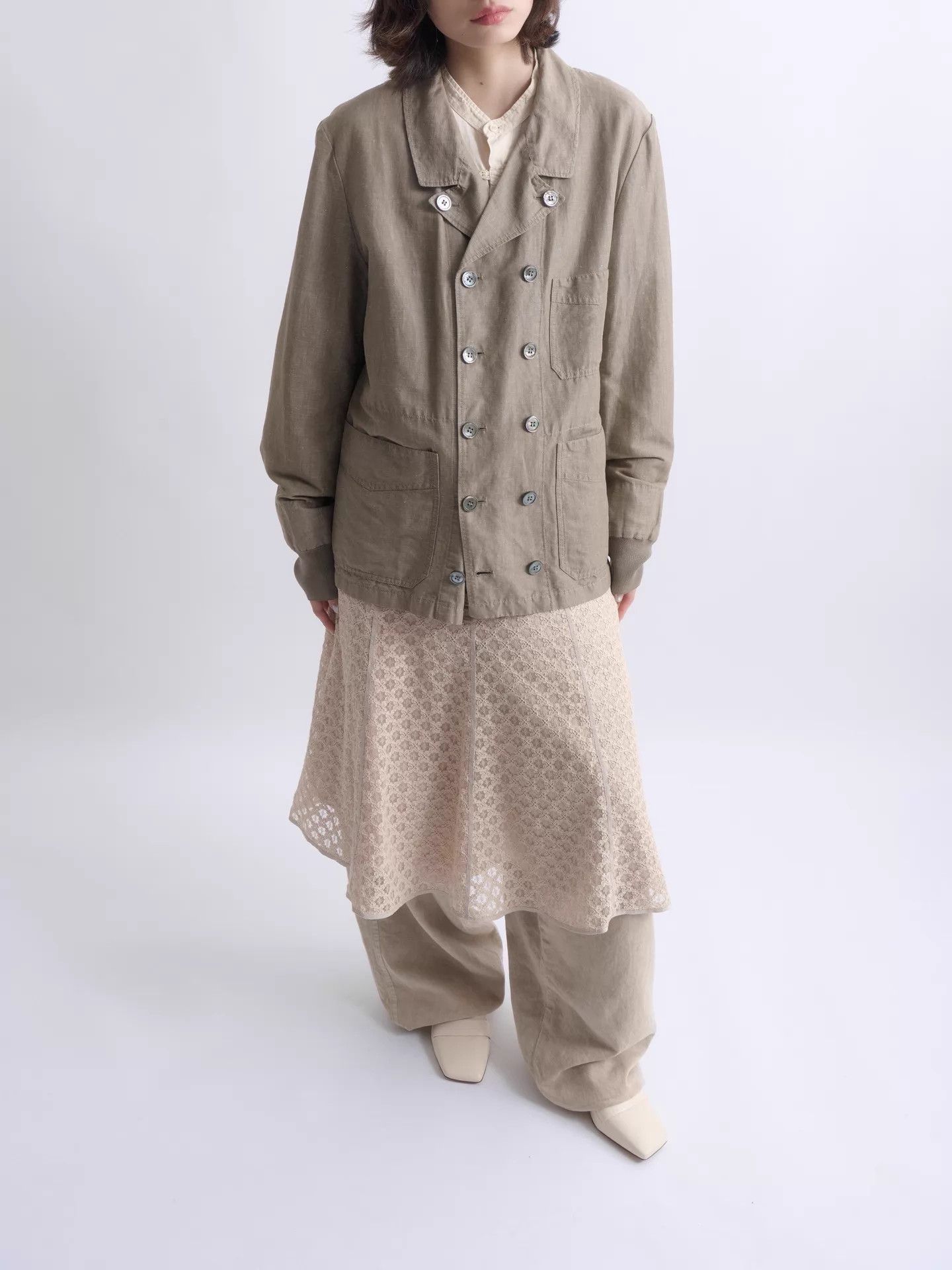 Yves Saint Laurent YSL 2007SS Khaki Cotton-Linen Double-Breasted Jacket Size US M / EU 48-50 / 2 - 5 Thumbnail