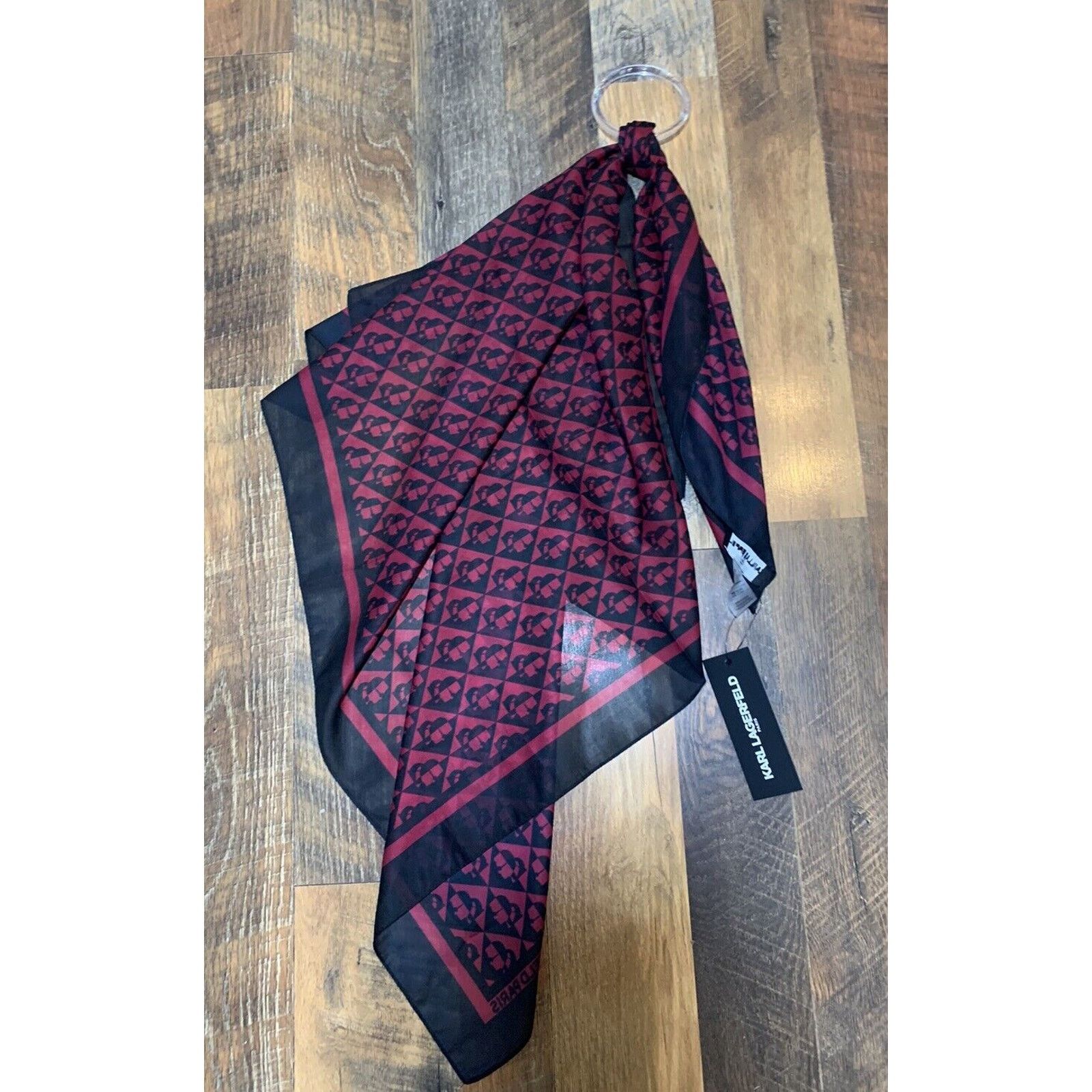 Karl Lagerfeld Karl Lagerfeld Paris Black & Red Square Scarf 35.5*35.5 Size ONE SIZE - 1 Thumbnail