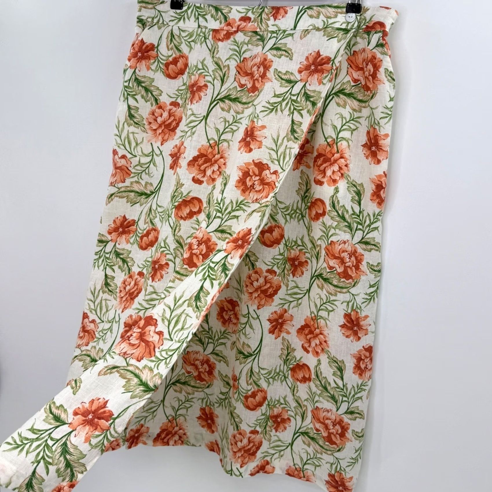 Joie VINTAGE Joie Skirt, Linen, Midi, Floral, White, XL, Pockets, Wrap, Bohemian, Coastal, Summer, Womens Size 40" / US 18 - 3 Thumbnail